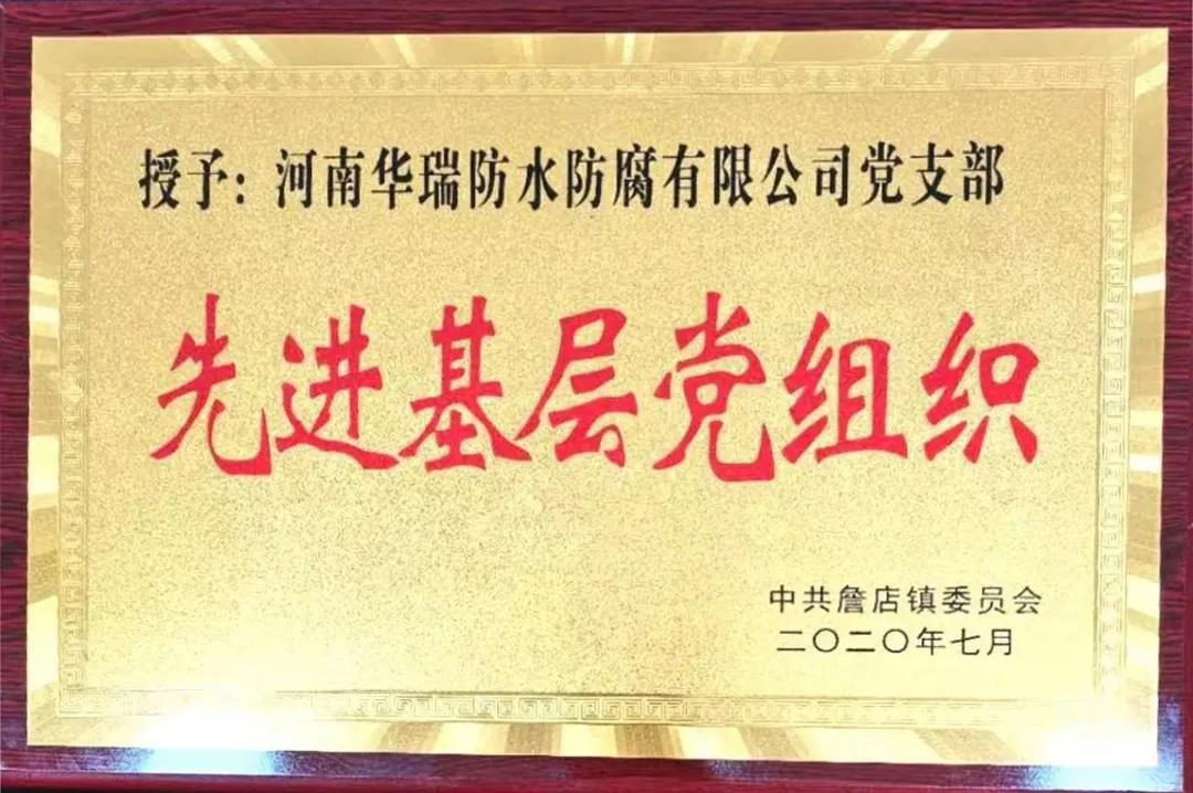 華瑞防水黨支部榮獲“先進基層黨組織”稱號
